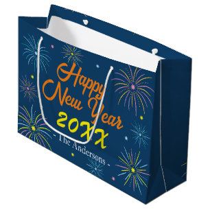 Flat Colourful New Year's Eve Party - Blue Large Gift Bag