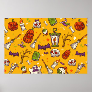 Flat Design Pattern Halloween Theme Background Poster
