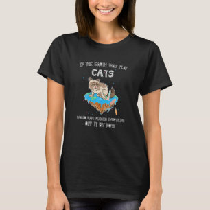 Flat Earth Cat Funny Kitten Universe Space Sci Fi  T-Shirt