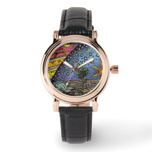 Flat Earth Flammarion Woodcut Square Leather Watch