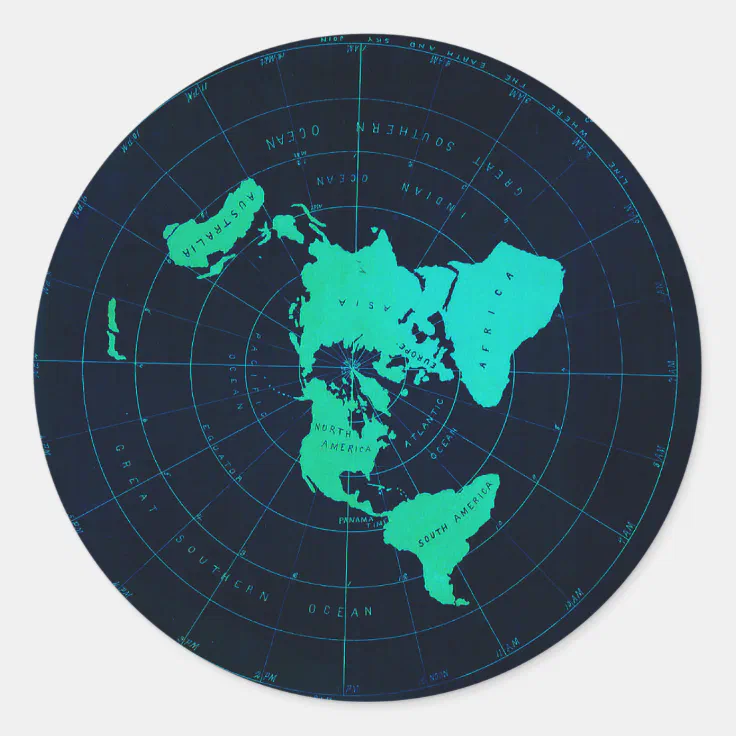 Flat Earth Map (Azimuthal equidistant projection) Classic Round Sticker ...