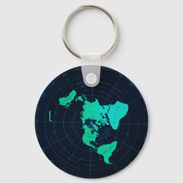 Flat Earth Map (Azimuthal equidistant projection) Key Ring (Front)
