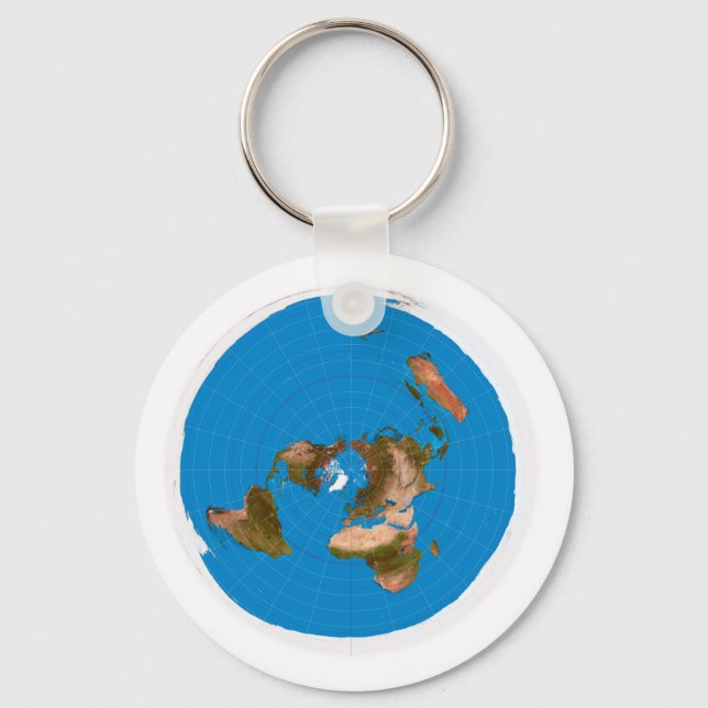Flat Earth Map - Azimuthal Equidistant Projection Key Ring (Front)