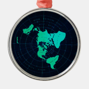 Flat Earth Map (Azimuthal equidistant projection) Metal Tree Decoration