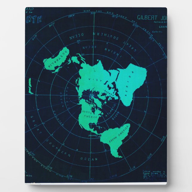Flat Earth Map (Azimuthal equidistant projection) Plaque (Front)
