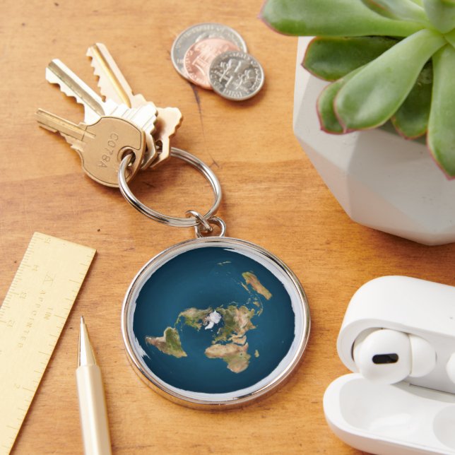 Flat Earth Map by US Geological Survey Key Ring (Desk)