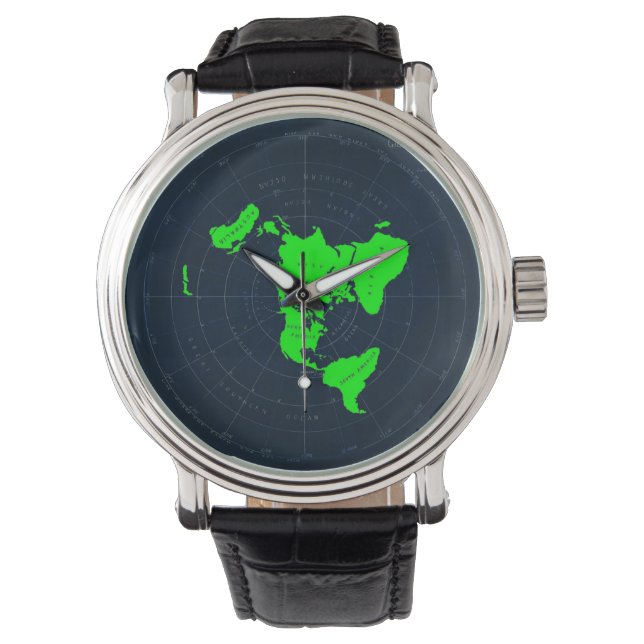 Flat Earth Map Disc Wrist Watch (Front)