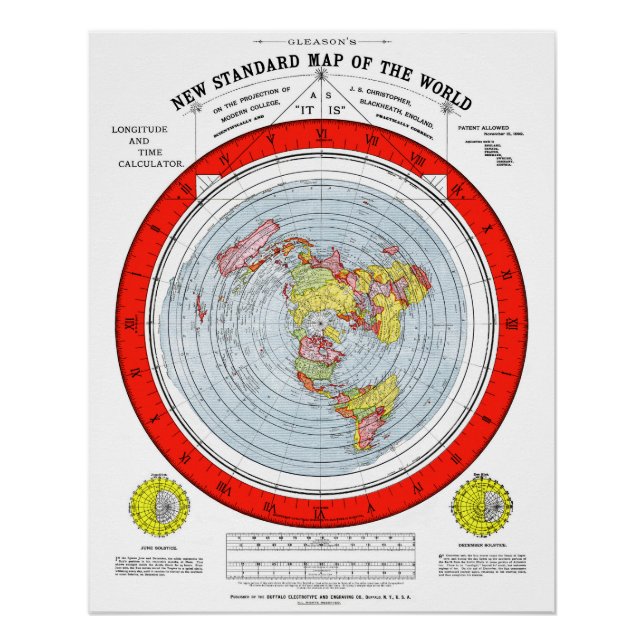 Flat Earth Standard Map of the World T Shirt Poster (Front)