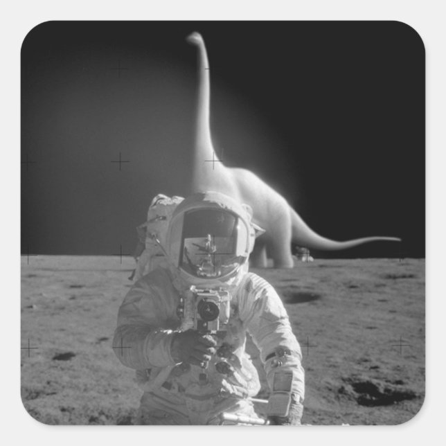 Flat Earth Stickers: Dinosaurs on the Moon Square Sticker (Front)