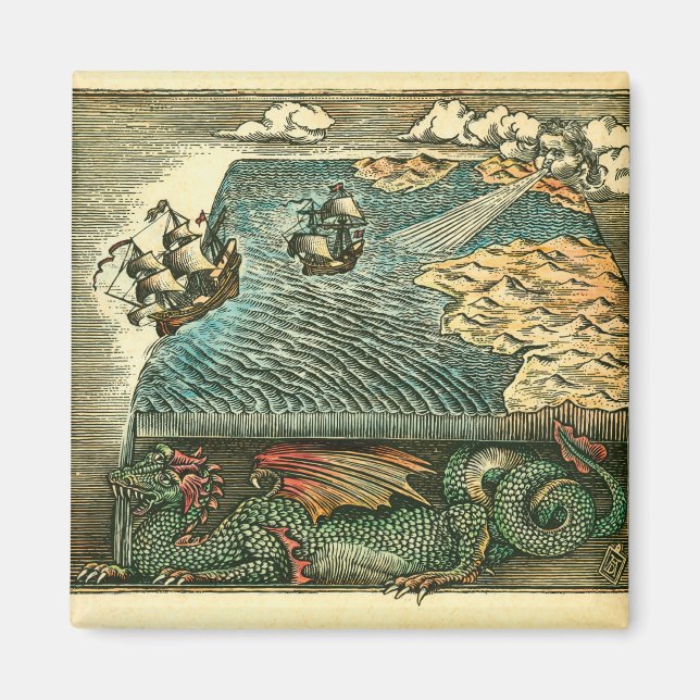 Flat Earth Woodcut Magnet (Front)