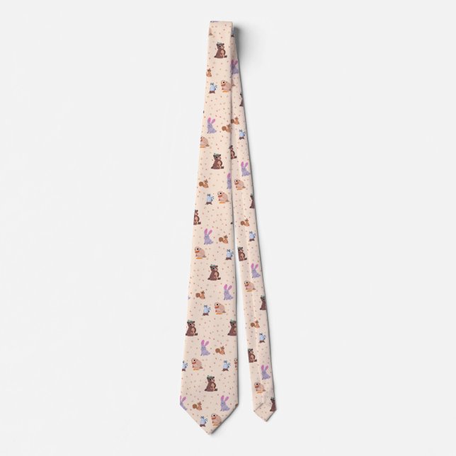 Flat fall/autumn animals pattern tie (Front)
