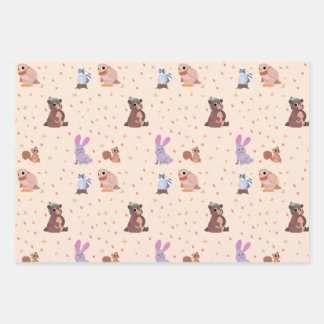 Flat fall/autumn animals pattern wrapping paper sheet