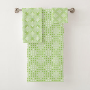 Flat Green Dots and Ovals Pattern Bath Towel Set