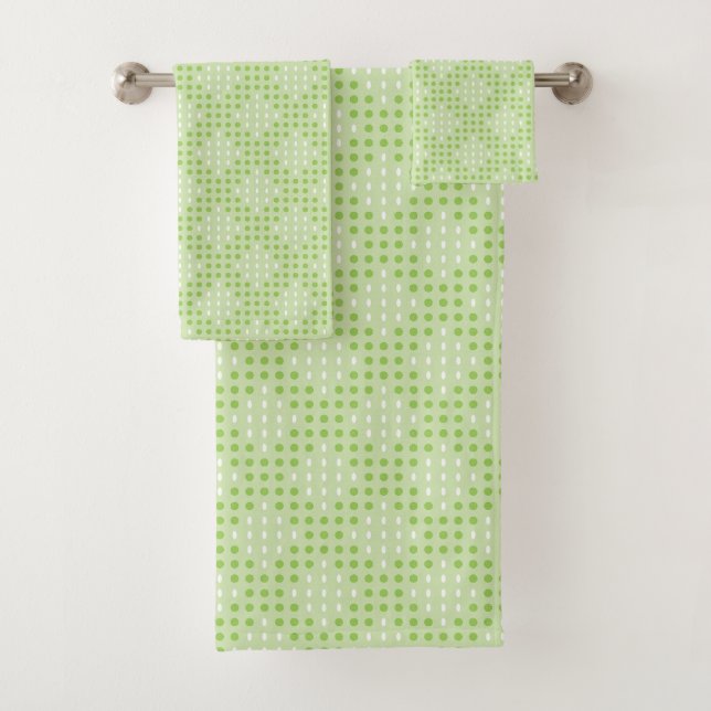 Flat Green Dots and Ovals Pattern Bath Towel Set (Insitu)