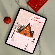 Flat Greeting Card “Cosy Christmas " hand drawn