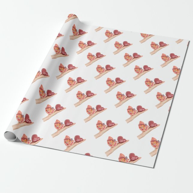 Flat hand showing model human kidney wrapping paper (Unrolled)