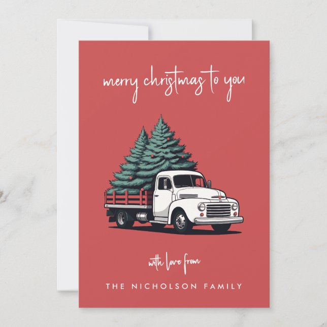Flat Holiday Card | Christmas Tree Delivery Truck (Front)