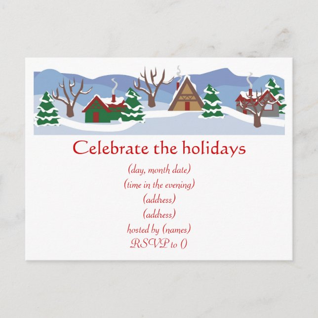 Flat Holiday Party Invitation-Custom Printed Invitation Postcard (Front)
