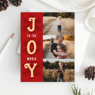 Flat Holiday Photo Collage Card - Joy to the World