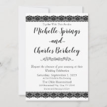 Flat Invitation Elegant Black Lace Wedding Invites