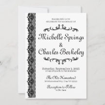Flat Invitation Elegant Black Lace Wedding Invites