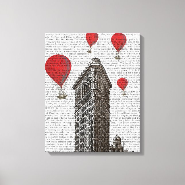 Flat Iron Building and Red Hot Air Balloons Canvas Print (Front)