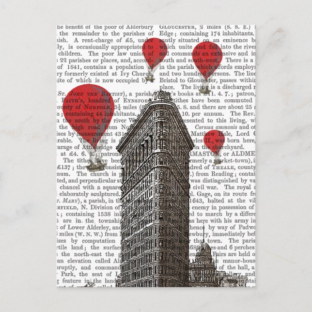 Flat Iron Building and Red Hot Air Balloons Postcard (Front)
