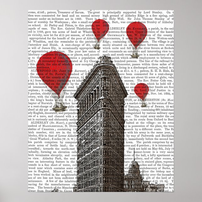 Flat Iron Building and Red Hot Air Balloons Poster (Front)