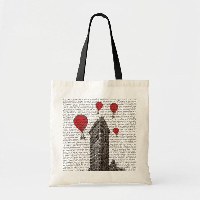Flat Iron Building and Red Hot Air Balloons Tote Bag (Front)