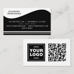 Flat Label Border - Wave black 1 - logo + QR code Business Card