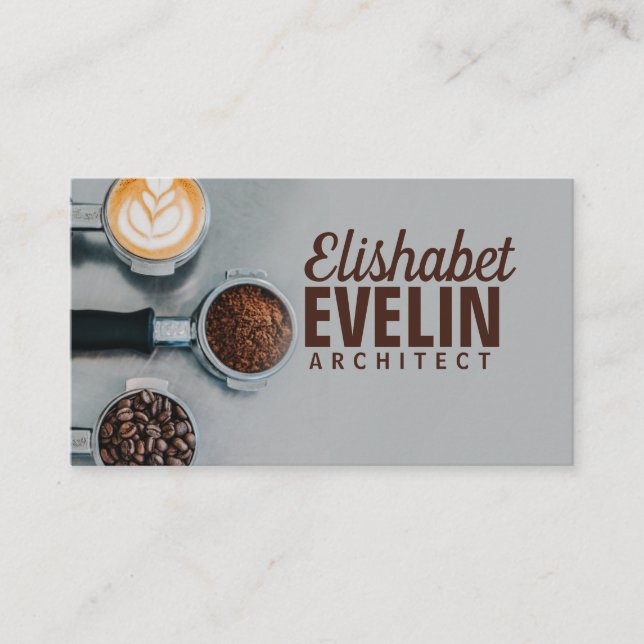 flat lay photography of coffee latte g65 business card (Front)