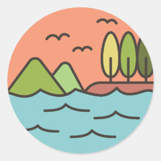 Flat Line Nature Landscape Classic Round Sticker