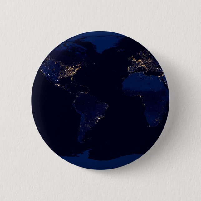 Flat Map Of Earth Showing City Lights Of World 6 Cm Round Badge (Front)