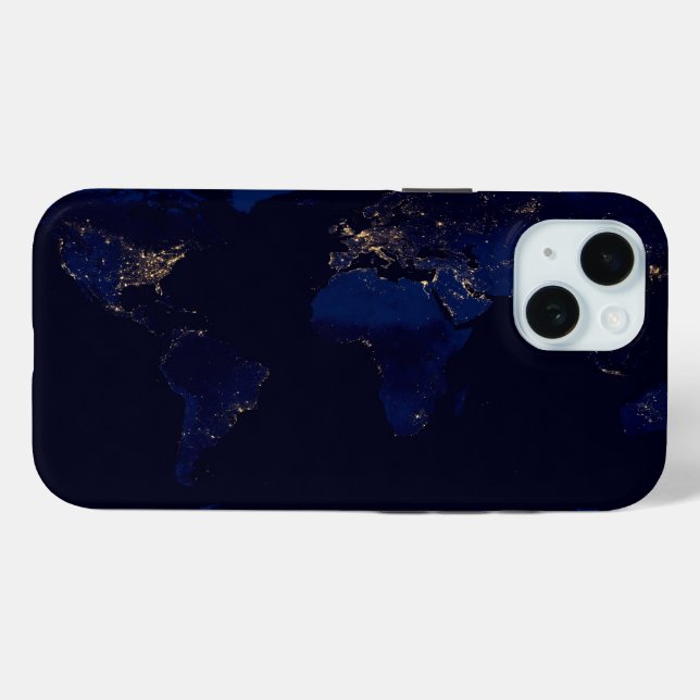 Flat Map Of Earth Showing City Lights Of World Case-Mate iPhone Case (Back (Horizontal))