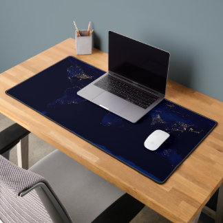 Flat Map Of Earth Showing City Lights Of World Desk Mat