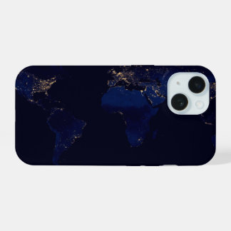 Flat Map Of Earth Showing City Lights Of World iPhone 15 Case