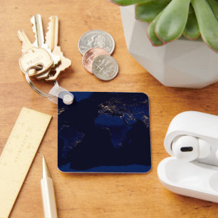 Flat Map Of Earth Showing City Lights Of World Key Ring