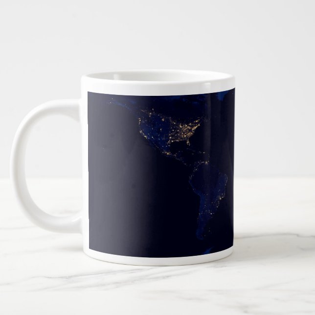 Flat Map Of Earth Showing City Lights Of World Large Coffee Mug (Left)