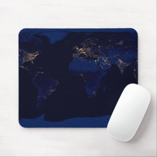 Flat Map Of Earth Showing City Lights Of World Mouse Mat