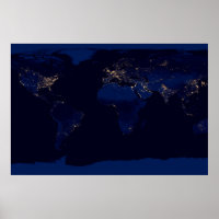 Flat Map Of Earth Showing City Lights Of World