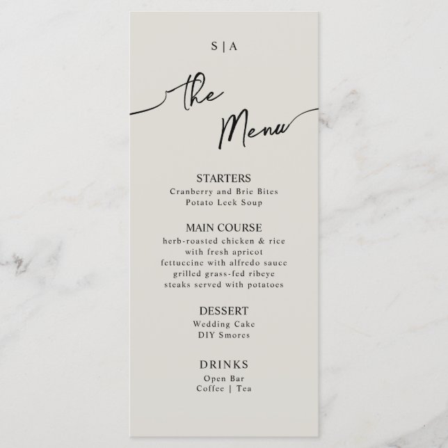 Flat Menu for Boho Wedding.  (Front)