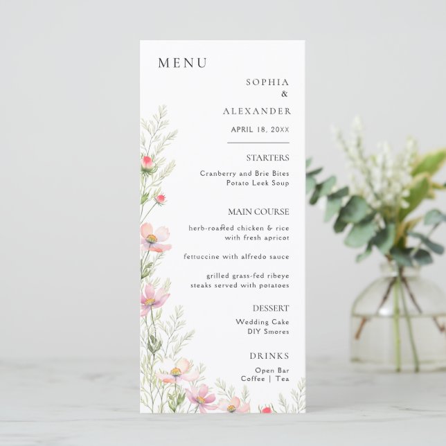 Flat Menu Minimalist modern calligraphy, wedding. (Standing Front)