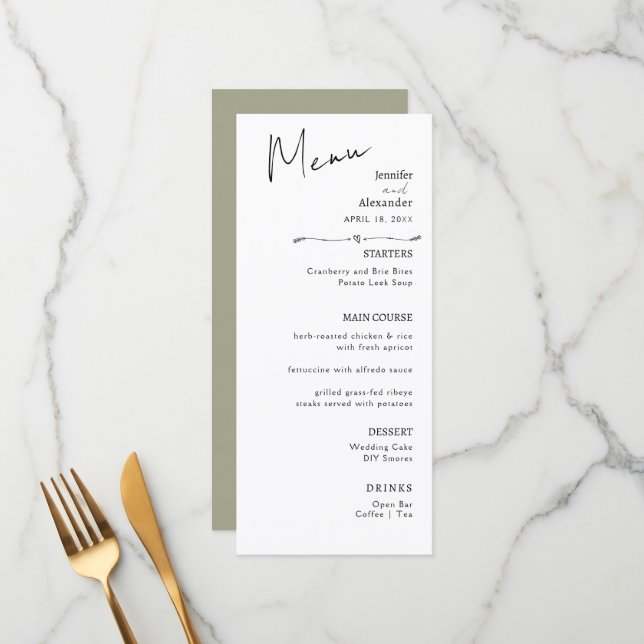 Flat Menu wedding Minimalist modern.  (Front/Back In Situ)