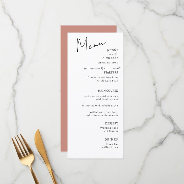 Flat Menu wedding Minimalist modern.  (Front/Back In Situ)