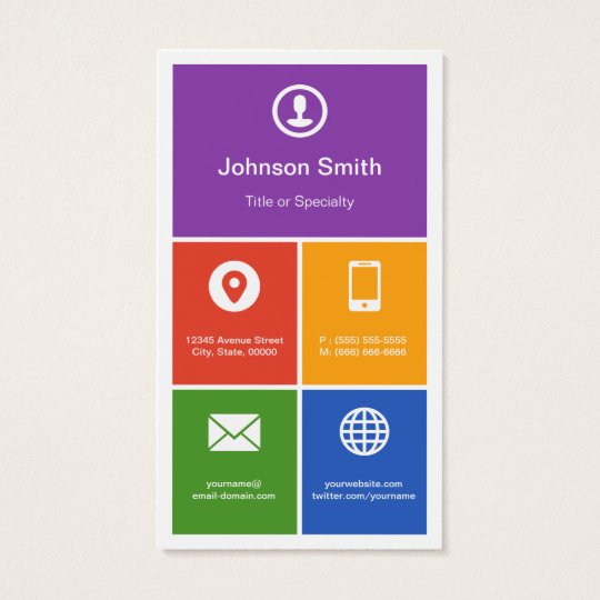 Flat Metro Style Design - Modern Colourful Tiles Business Card