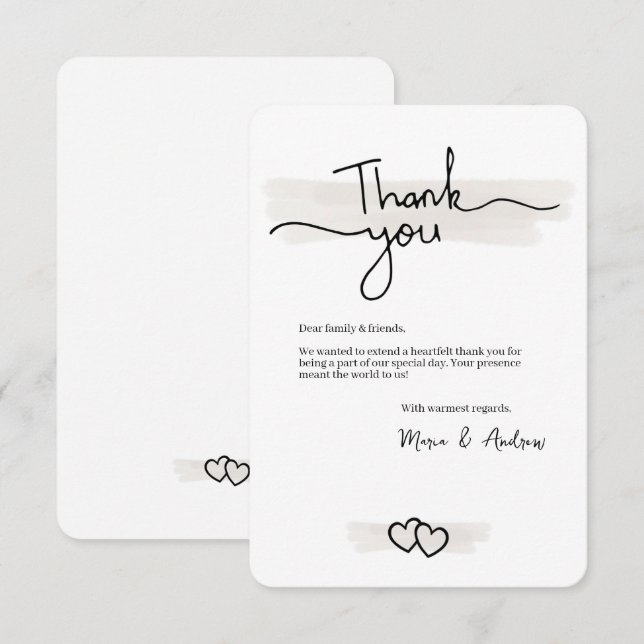 Flat Minimalistic Thank You Card With Hearts (Front/Back)