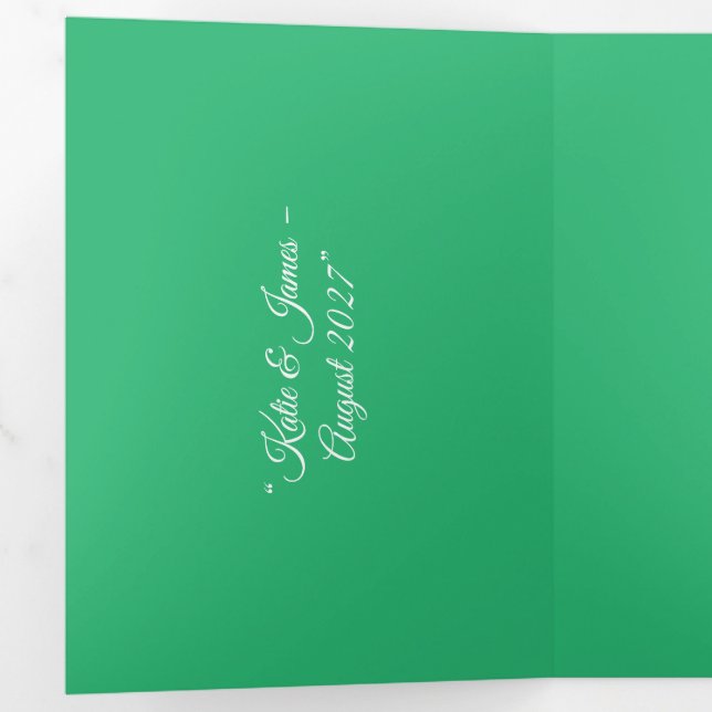 Flat Mint Green Background – Wedding Design Tri-Fold Invitation (Inside First)