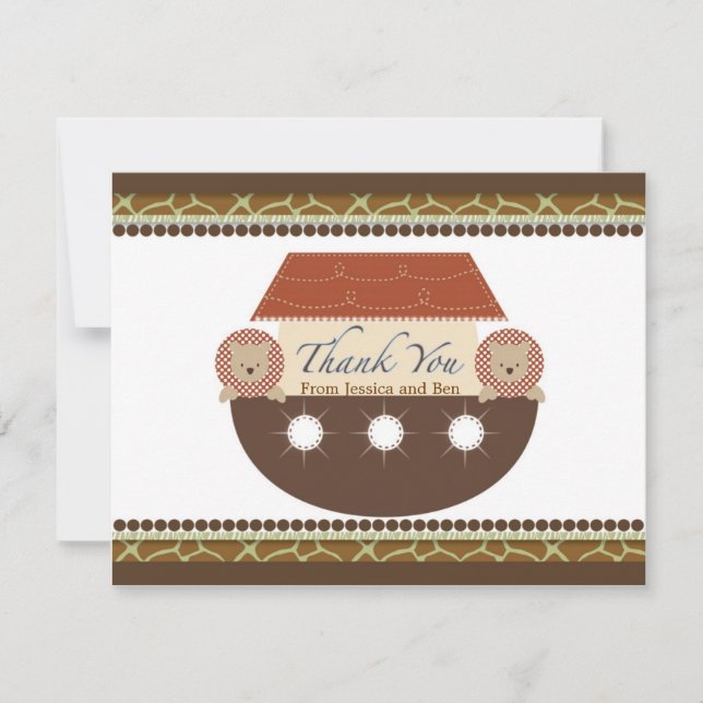 Flat Noah's Ark Thank You Card with Envelopes (Front)