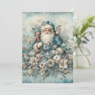 Flat Non-Photo Vintage Blue Santa Christmas Card