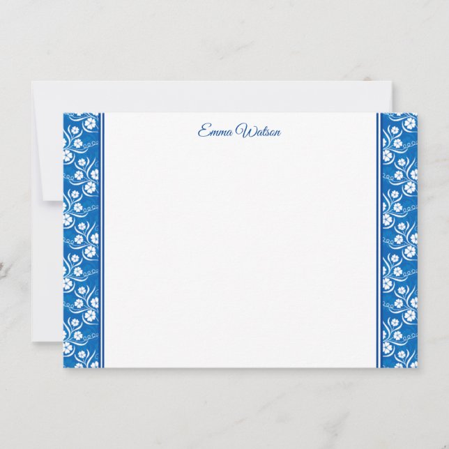 Flat Note Card-Blue Floral Card (Front)